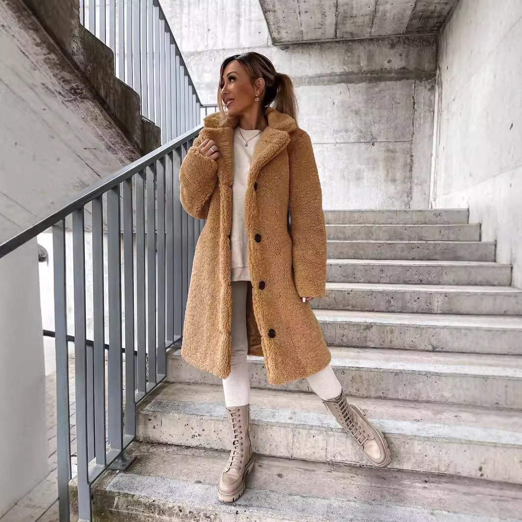 Annetta - cappotto Lungo in Teddy con Revers da donna, colore cammello, vista 6