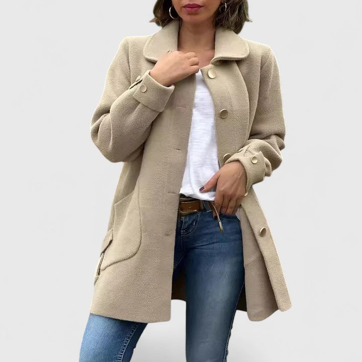 Speranza - cappotto elegante in misto lana da donna, colore cachi