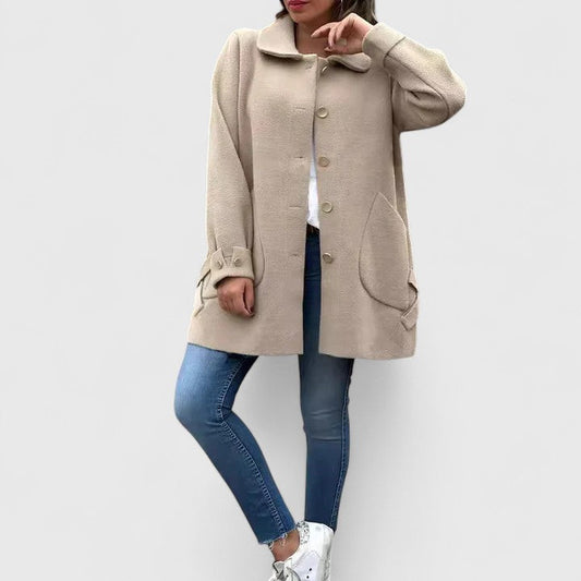 Speranza - cappotto elegante in misto lana da donna, colore cachi, vista 2