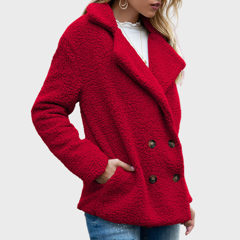 Giuditta - cappotto teddy con revers da donna, colore rosso, vista 2