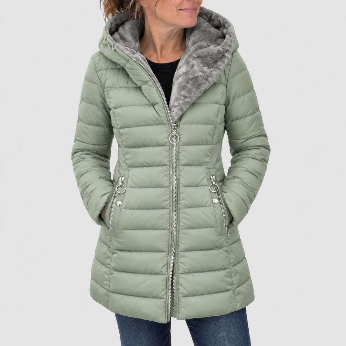 Natalia - piumino trapuntato con cappuccio in pile da donna