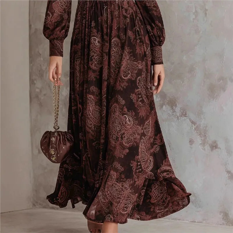 Fausta - abito Lungo con Stampa Cachemire da donna, colore marrone scuro, vista 3