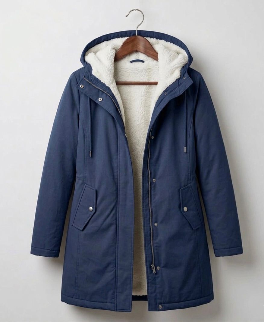 Filippa - parka con cappuccio foderato da donna, colore blu navy, vista 2