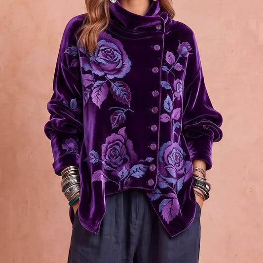 Maristella - top in velluto con rose da donna