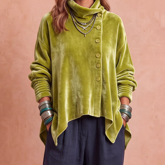 Alina - top asimmetrico in velluto da donna, colore verde