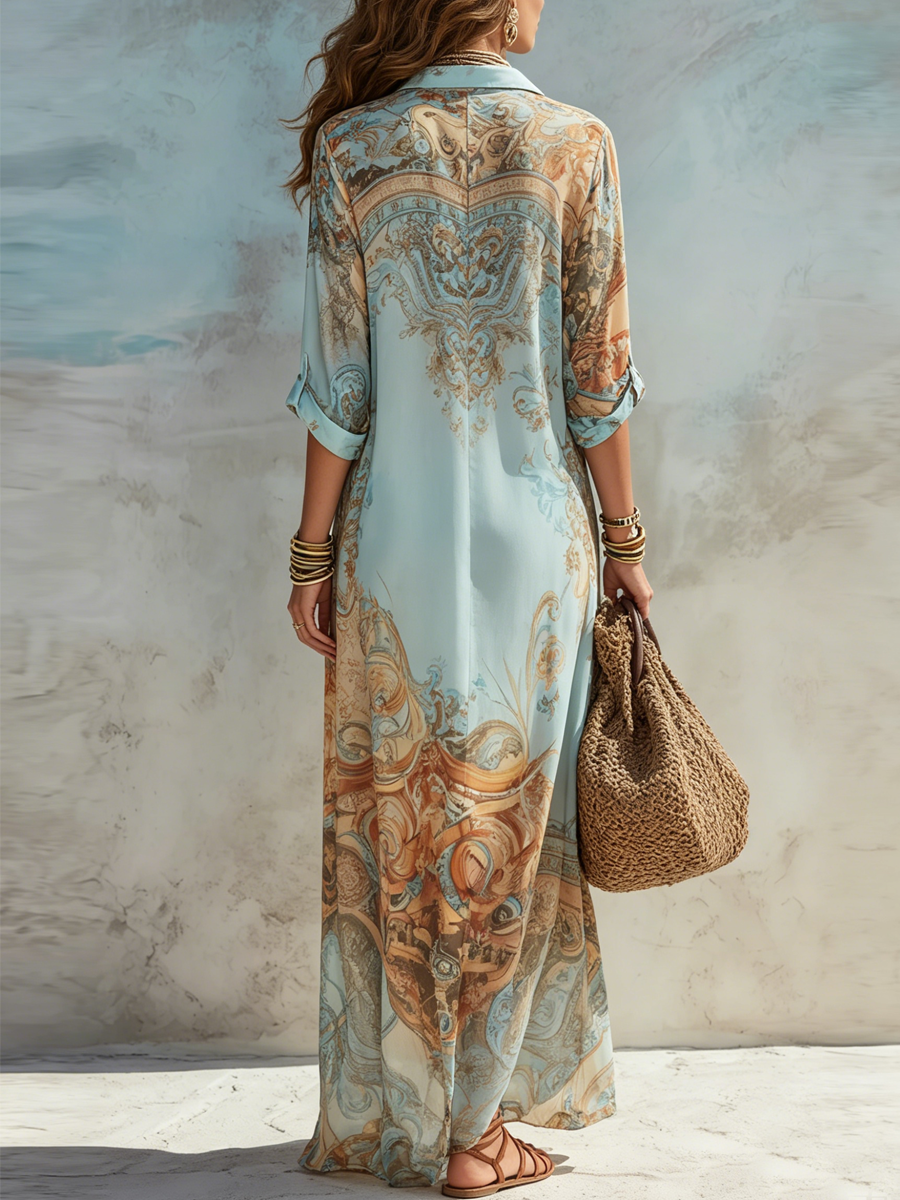 Valeria | Abito Lungo Floreale Blu