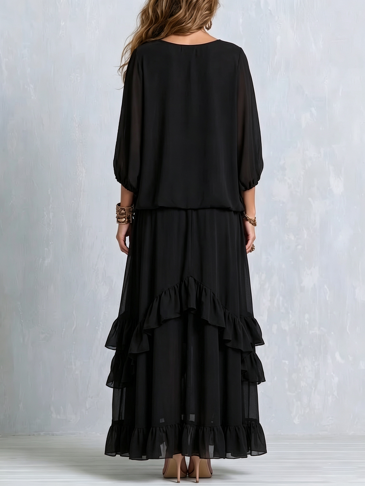 Elvira | Completo in Chiffon Nero con Volant