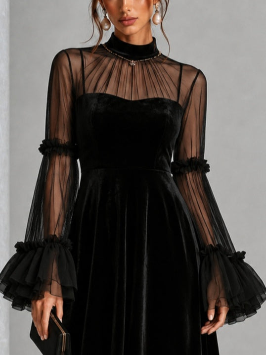 Stefania | Abito Midi in Velluto Nero