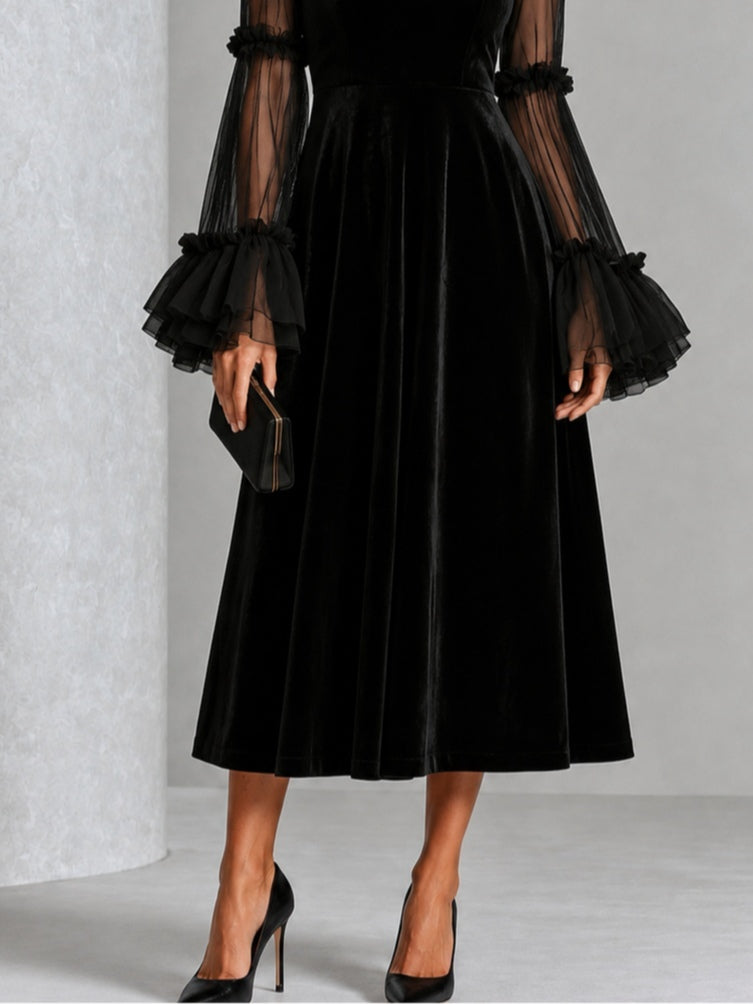Stefania | Abito Midi in Velluto Nero