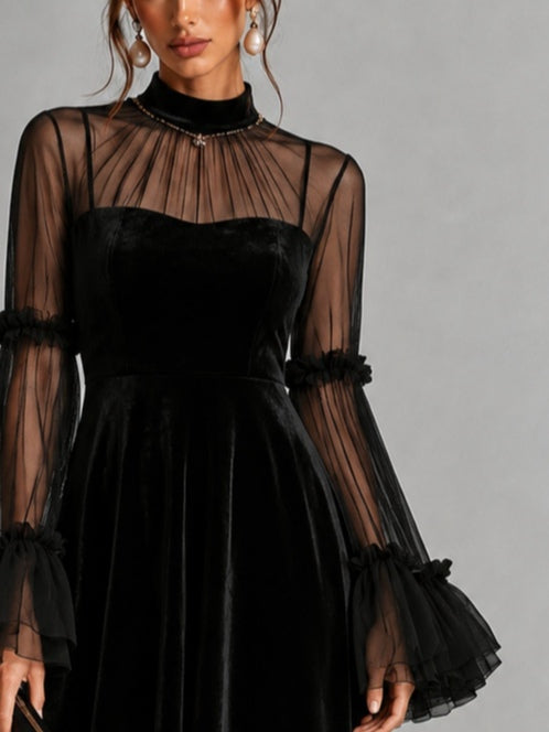 Stefania | Abito Midi in Velluto Nero