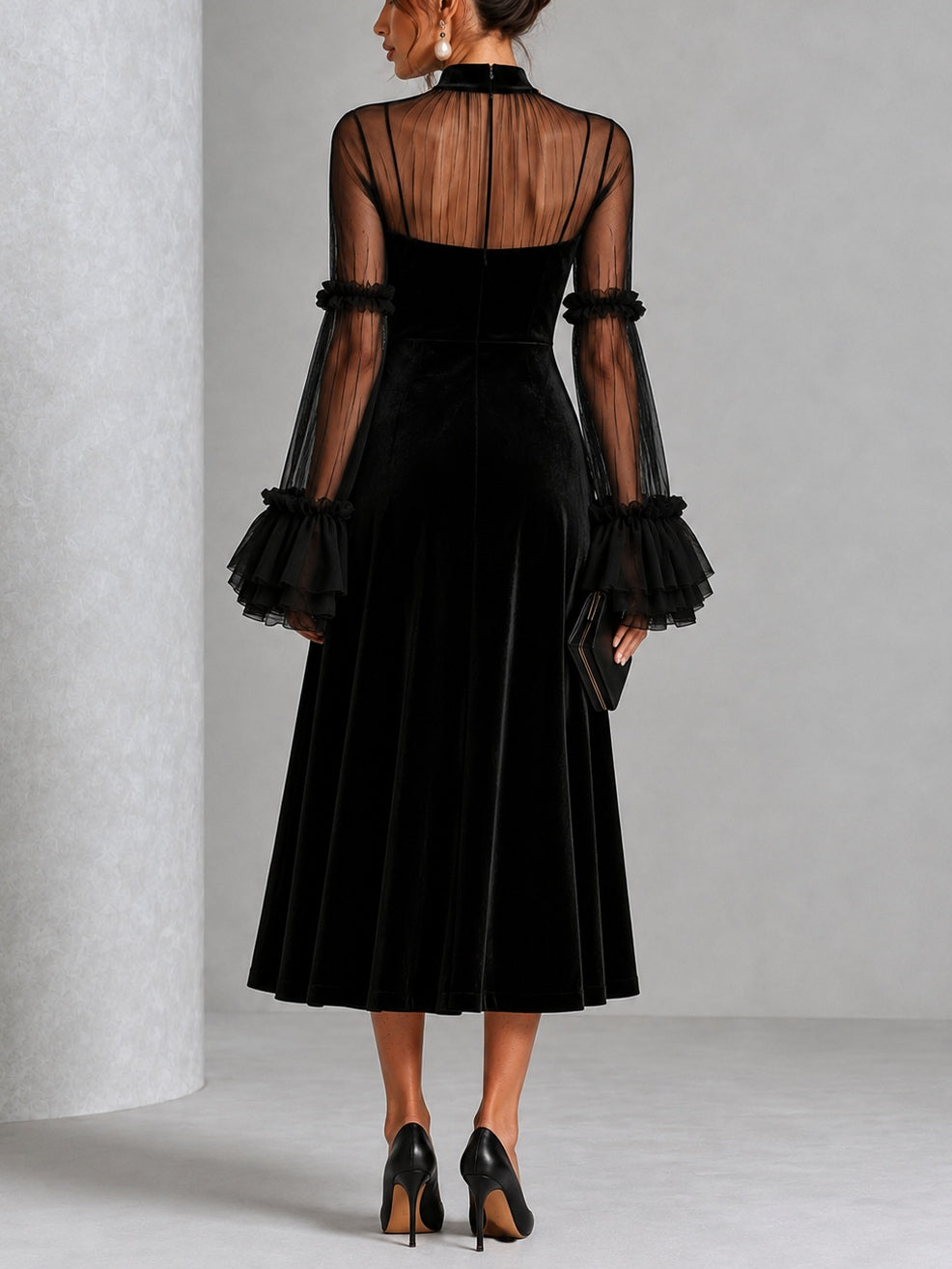 Stefania | Abito Midi in Velluto Nero