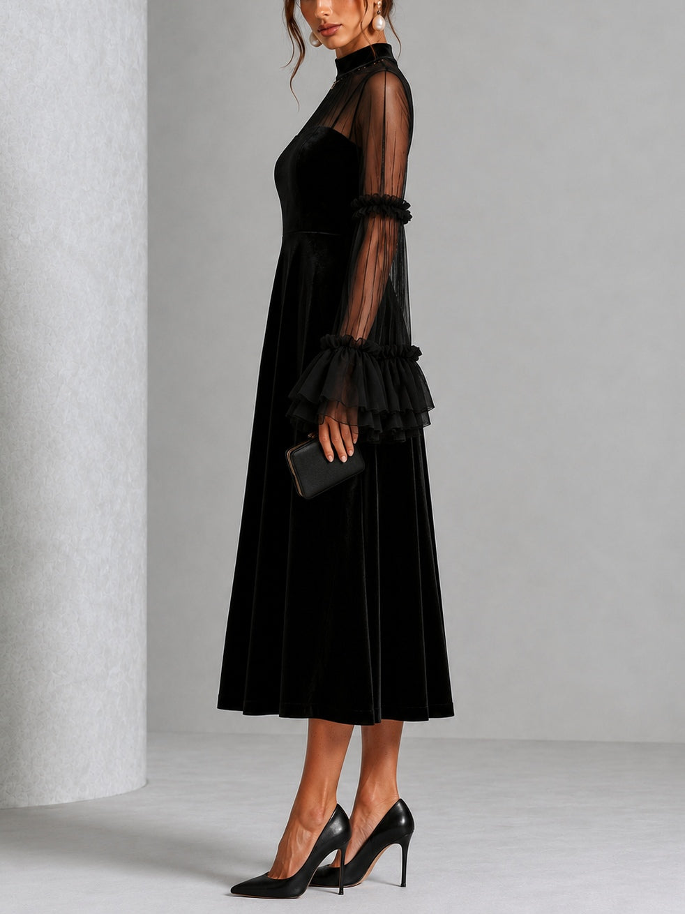 Stefania | Abito Midi in Velluto Nero