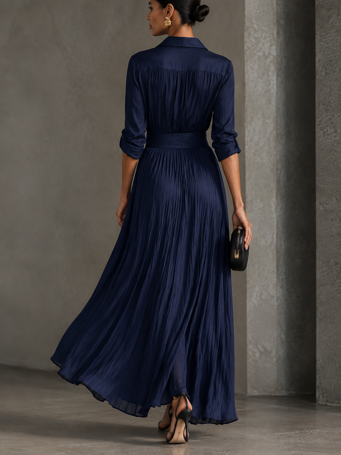 Gabriella | Abito Chemisier Lungo Blu Navy