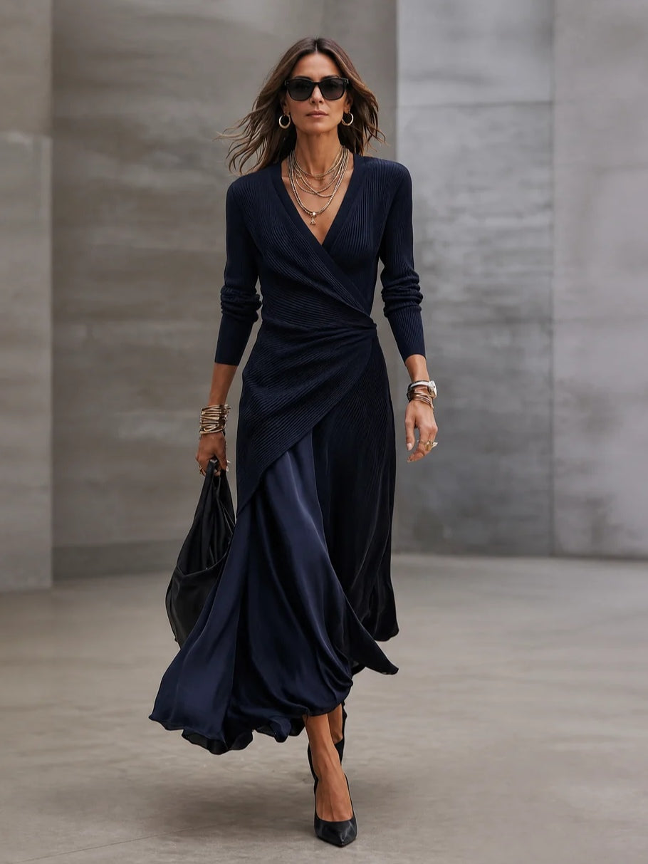 Loredana | Abito Lungo Incrociato Blu Navy