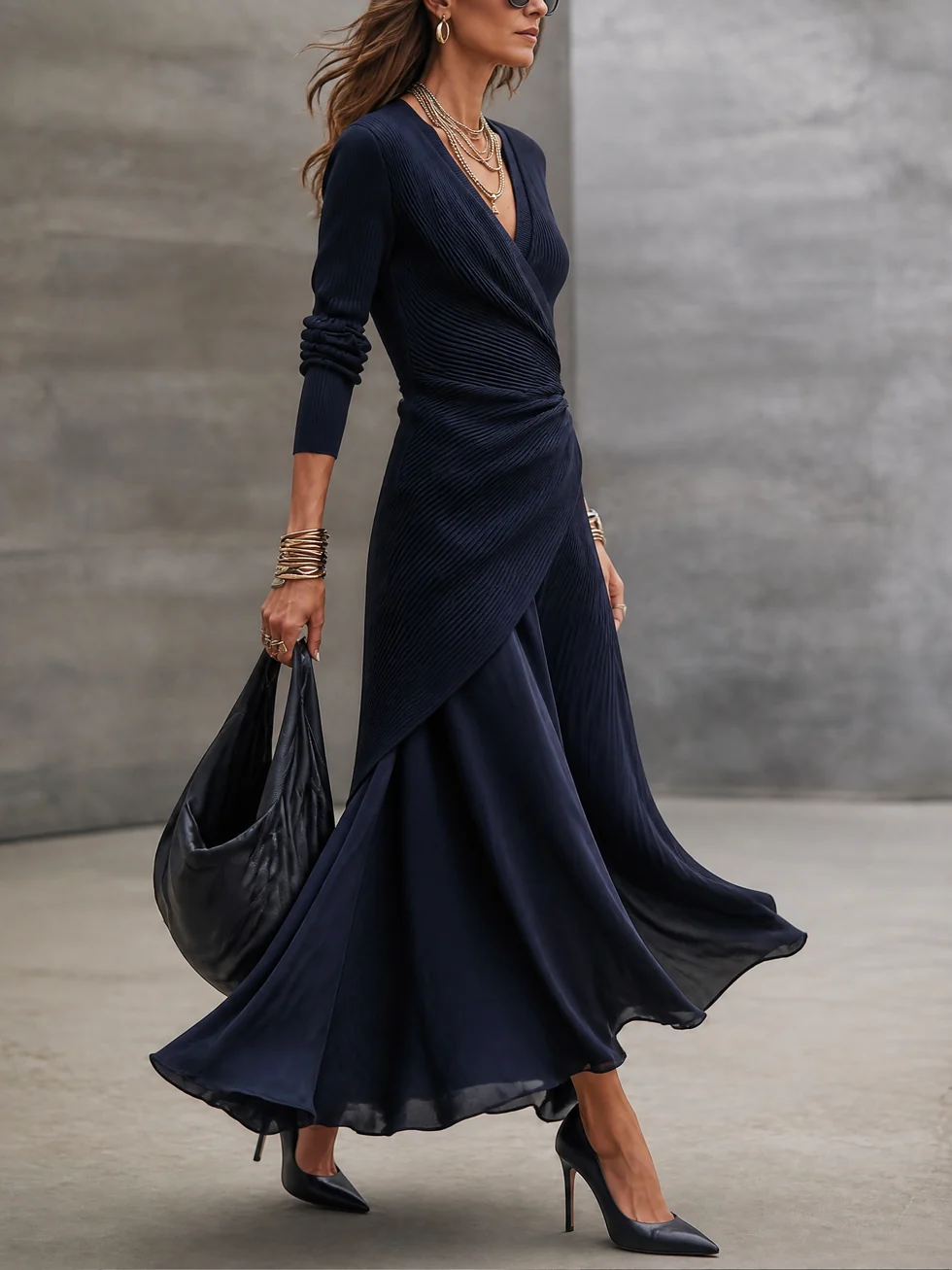 Loredana | Abito Lungo Incrociato Blu Navy