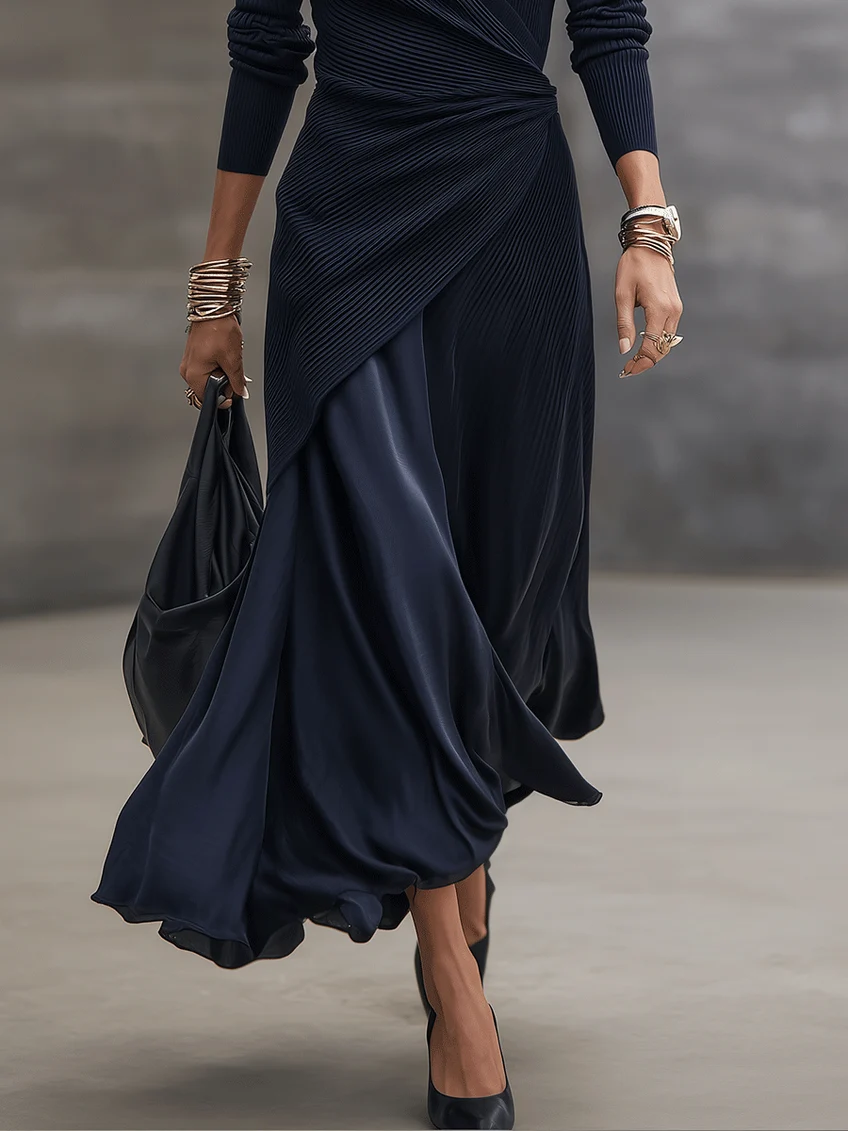 Loredana | Abito Lungo Incrociato Blu Navy