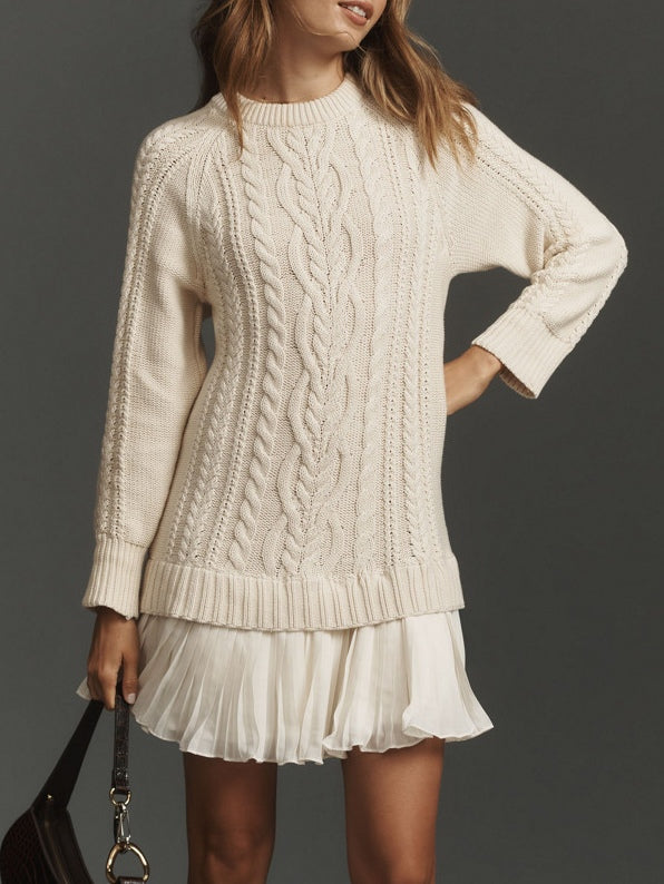 Morena - maglione a trecce da donna, colore avorio, vista 3