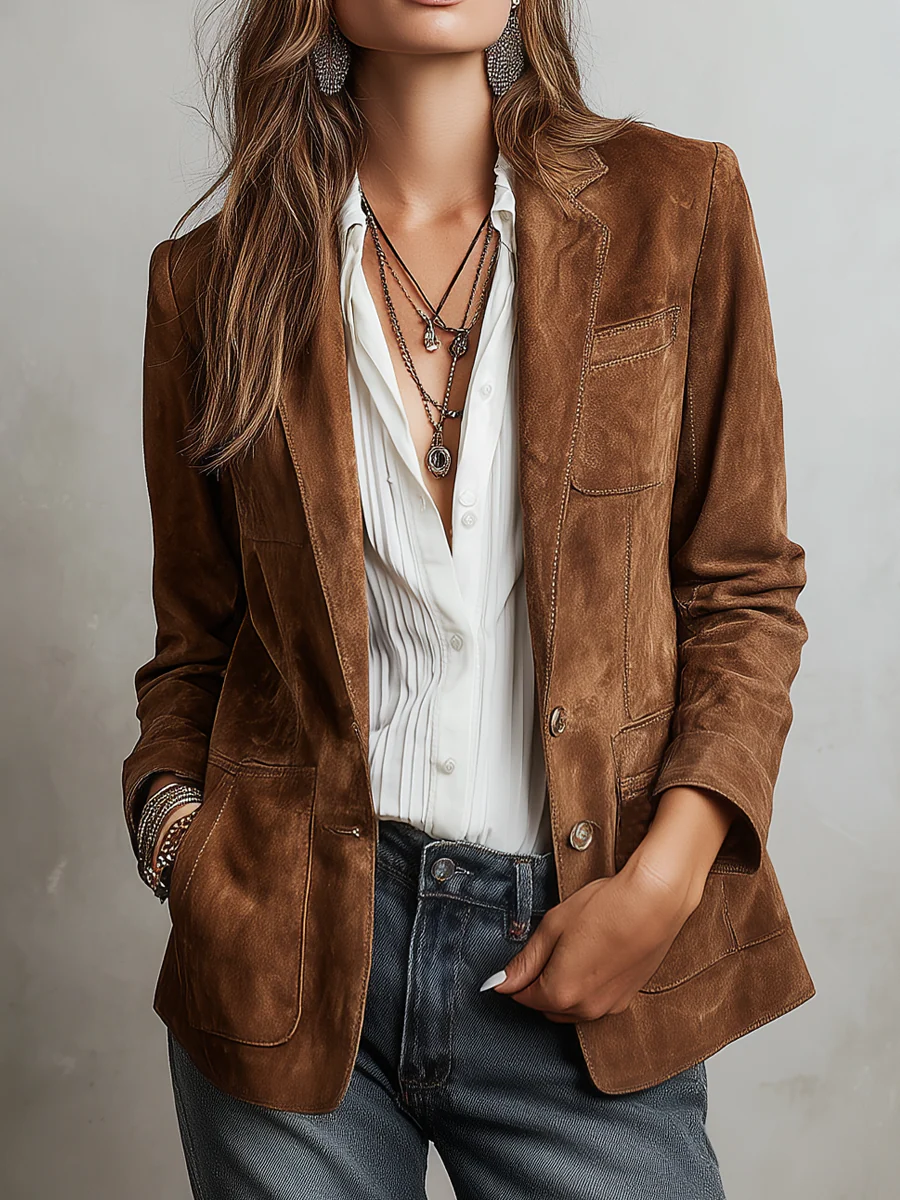 Bettina | Blazer Vintage Effetto Scamosciato Marrone - Nora Valtieri