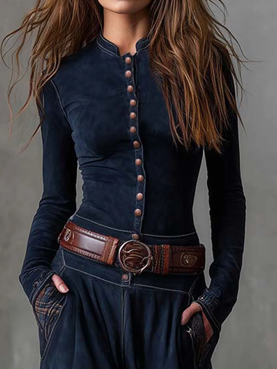 Ippolita - abito Lungo Scamosciato con Gonna Patchwork e Cintura da donna, colore blu navy, vista 7