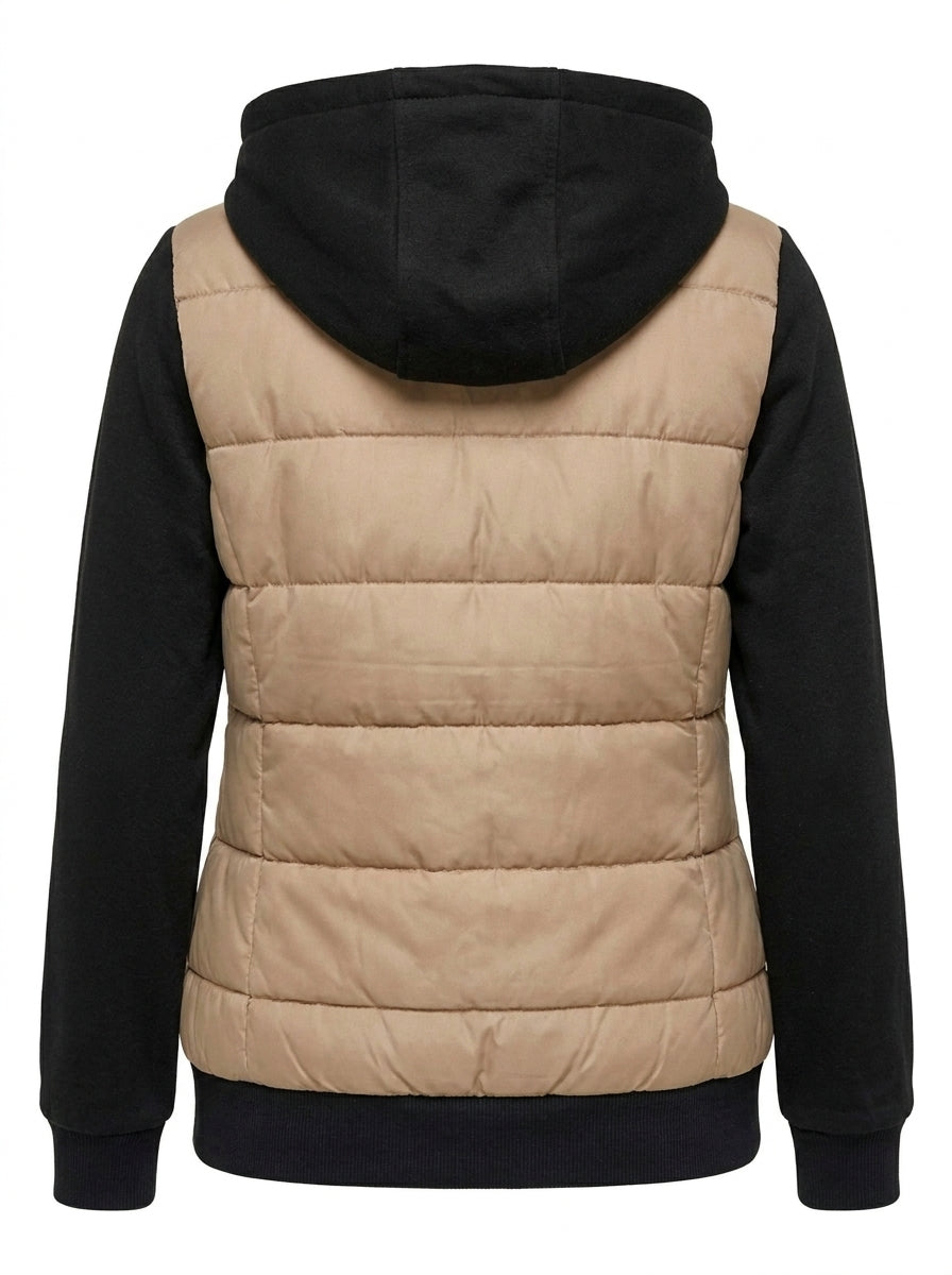Renata - Giacca imbottita con cappuccio Beige e Nero, retro