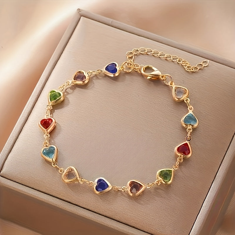 Tiziana | Bracciale Dorato Cuori Multicolore