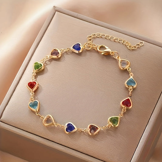 Tiziana | Bracciale Dorato Cuori Multicolore