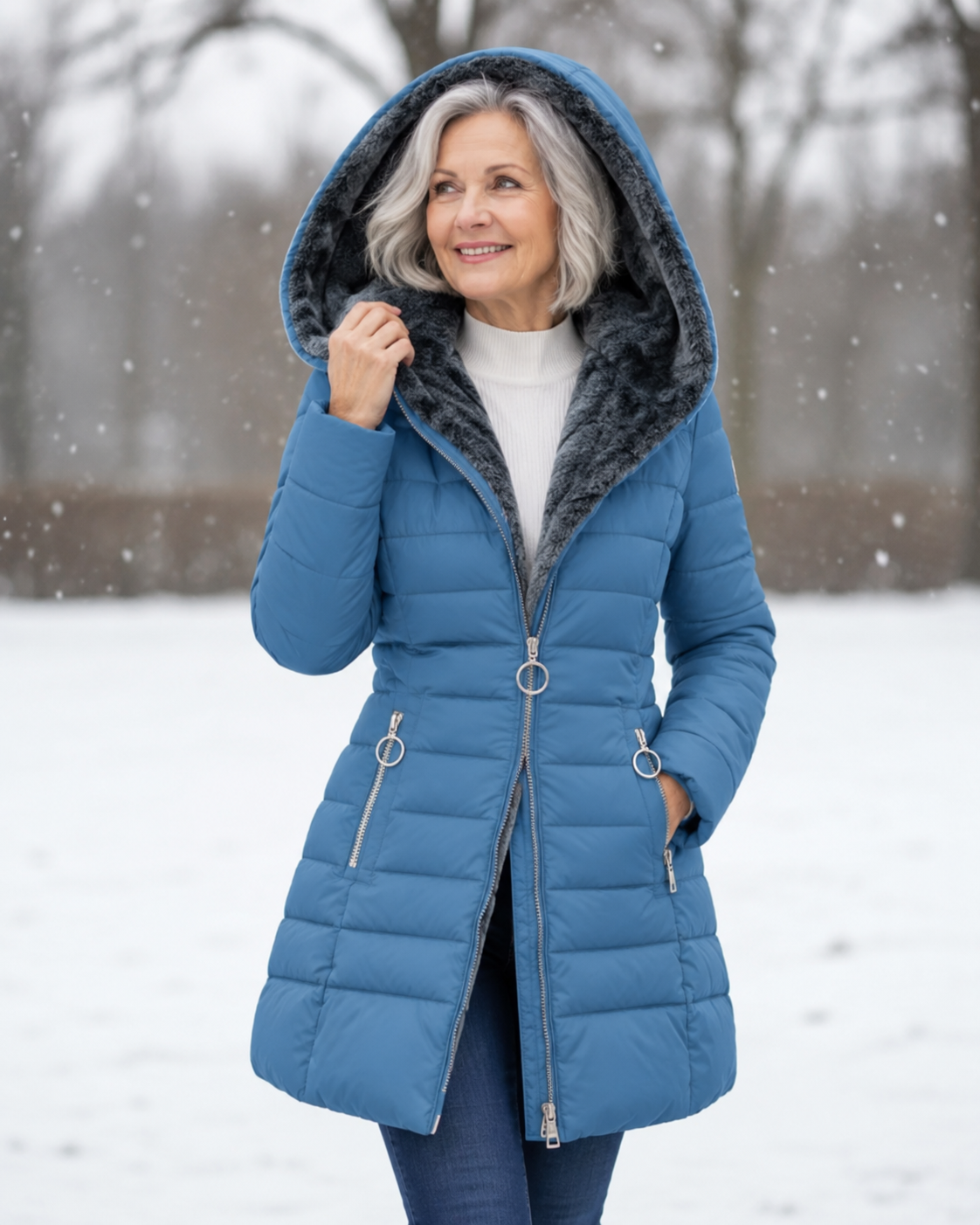 Wilma - piumino avvolgente con cappuccio da donna, colore blu