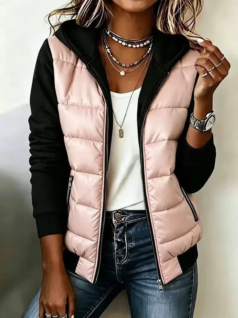 Adalgisa - giacca imbottita con cappuccio da donna, colore rosa