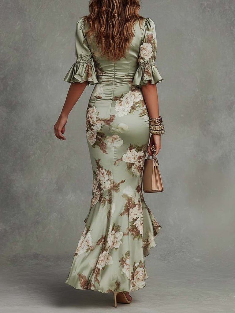 Silvia | Abito Lungo Floreale con Volant - Nora Valtieri