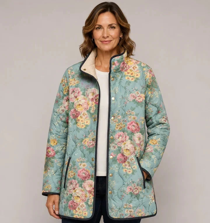Cristina | Giacca Trapuntata Verde Menta a Rose - Nora Valtieri