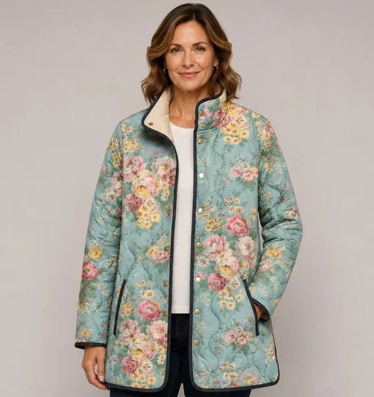 Cristina | Giacca Trapuntata Verde Menta a Rose - Nora Valtieri