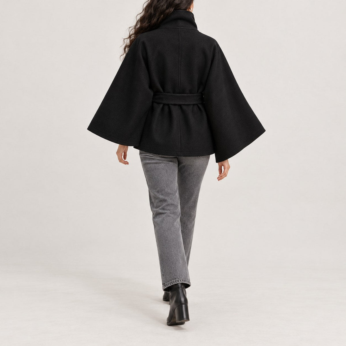 Lina - mantella con Collo Alto e Cintura da donna, colore nero, vista 15
