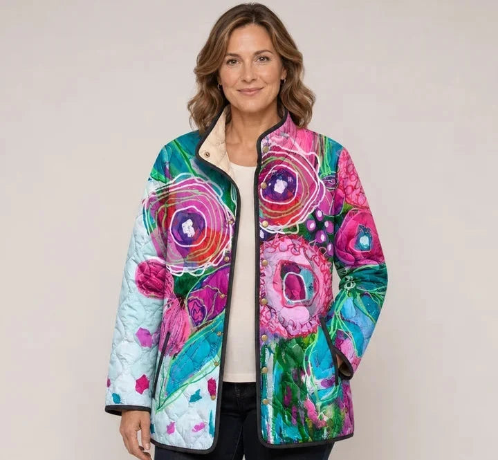 Fernanda | Giacca Trapuntata con Grandi Fiori Vivaci - Nora Valtieri