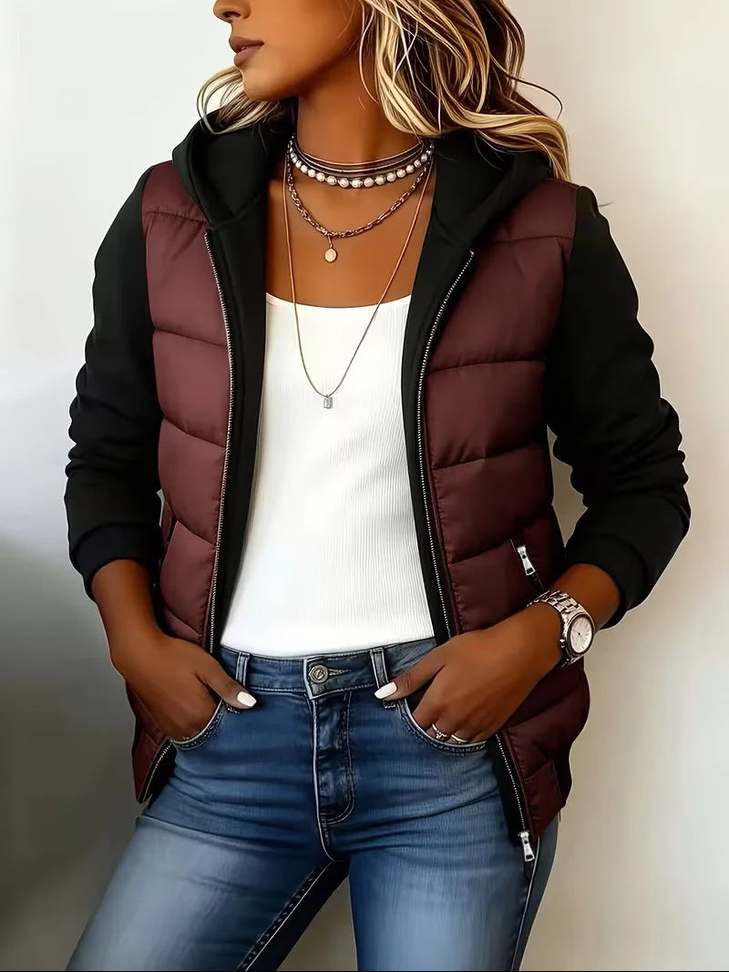 Adalgisa - giacca imbottita con cappuccio da donna, colore nero, vista 2