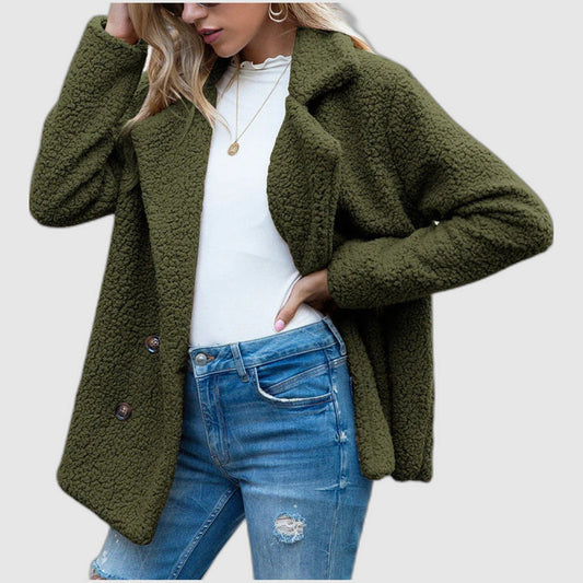 Giuditta - cappotto teddy con revers da donna, colore verde