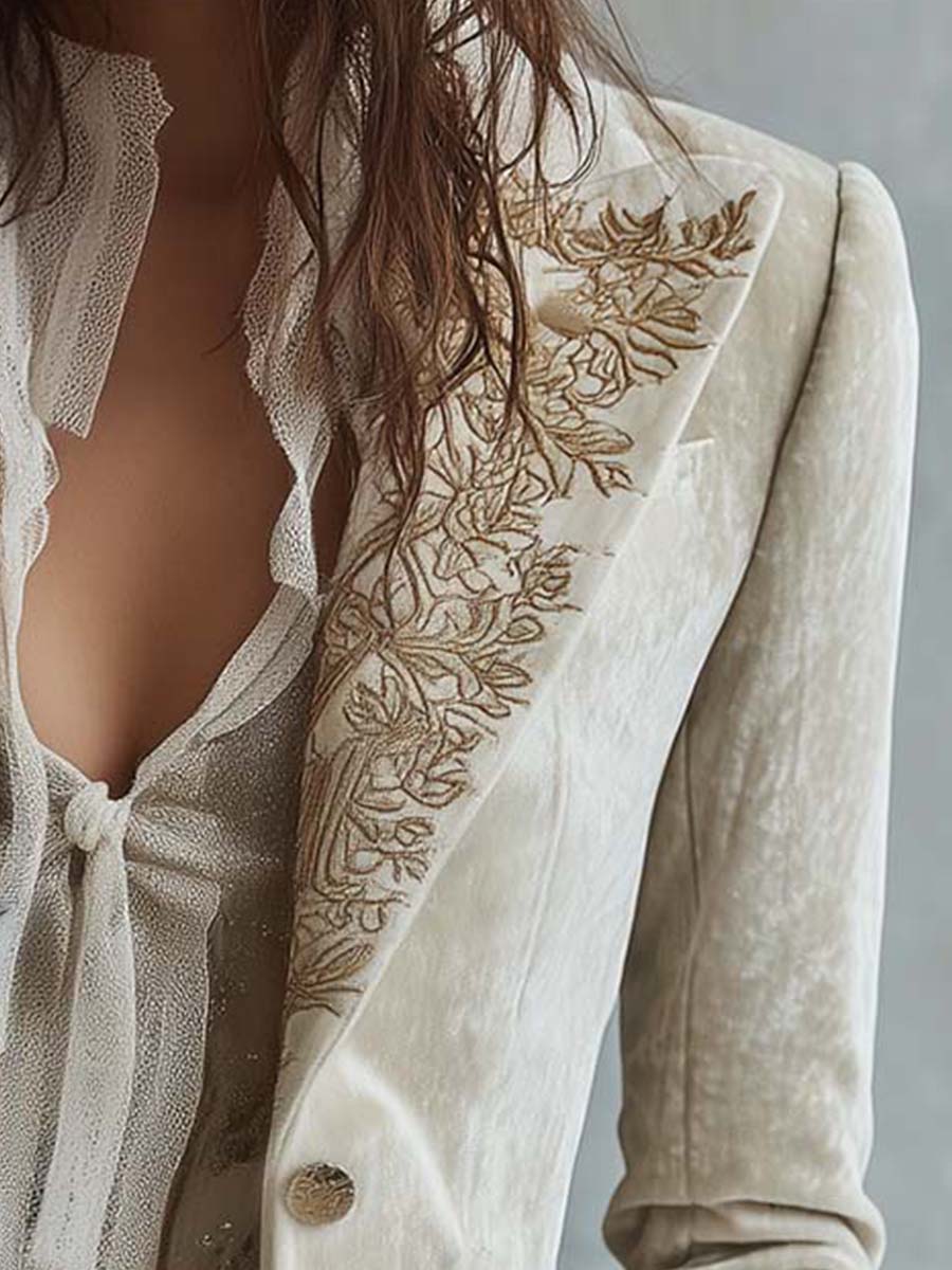 Priscilla | Blazer Avorio con Ricami Dorati - Nora Valtieri