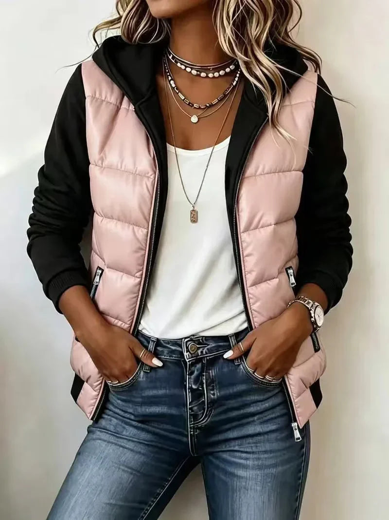 Adalgisa - giacca imbottita con cappuccio da donna, colore cachi, vista 3