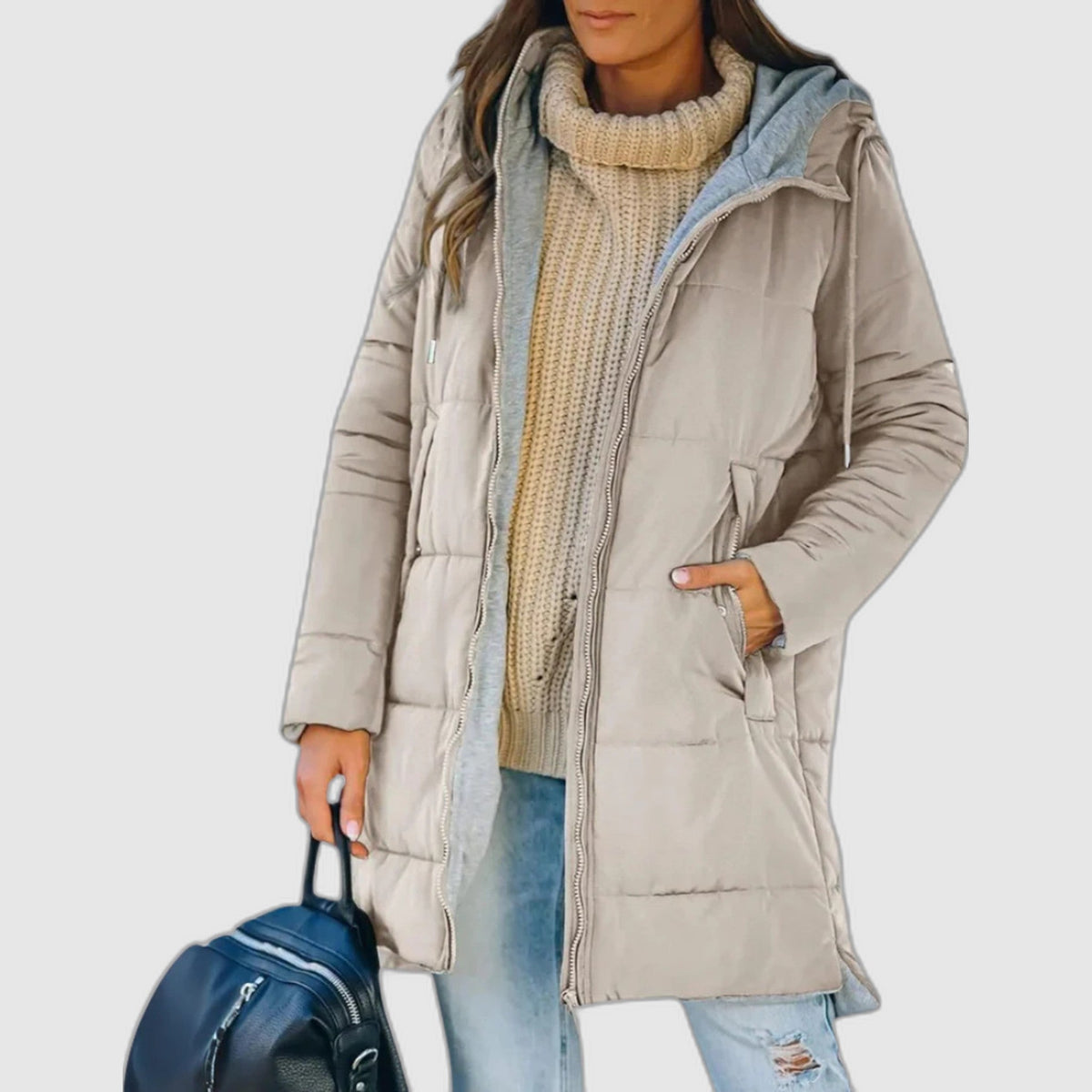 Iride - piumino lungo con cappuccio casual da donna
