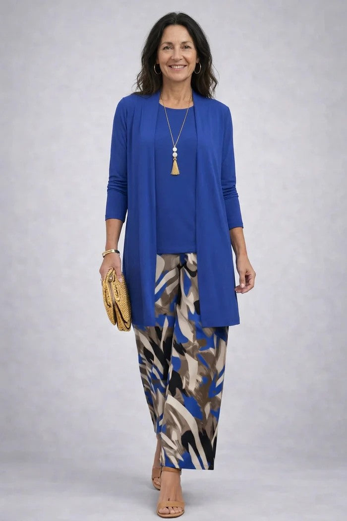 Anastasia - Completo tre pezzi con cardigan lungo Blu Royal