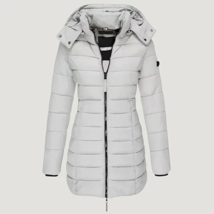 Sibilla - giacca invernale lunga imbottita da donna, colore grigio