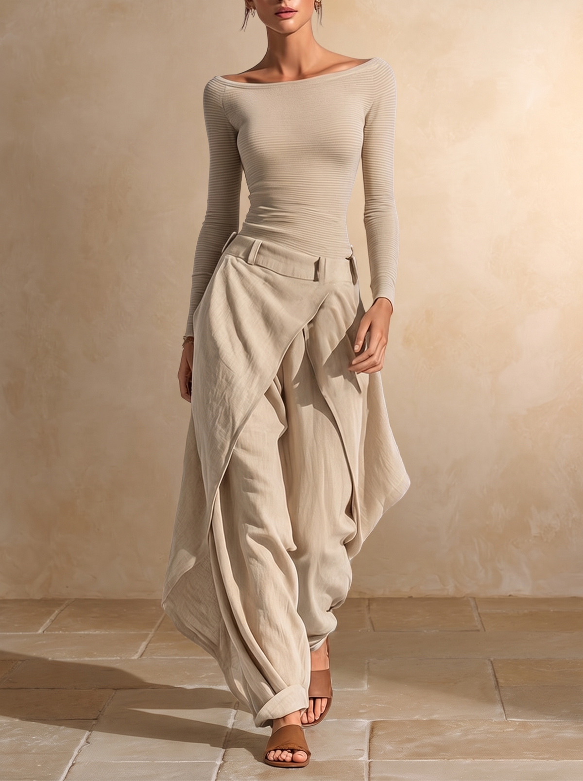 Giuliana | Completo Beige con Scollo a Barca