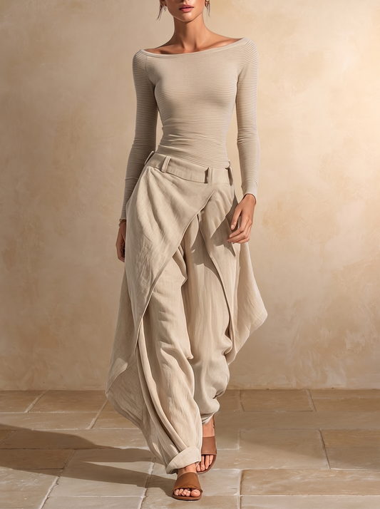 Giuliana | Completo Beige con Scollo a Barca