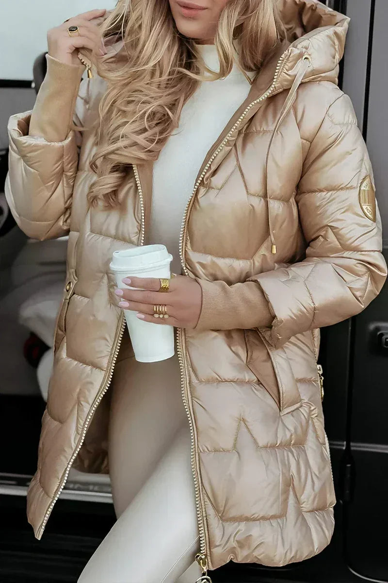 Clotilde - piumino lungo con cappuccio da donna, colore beige