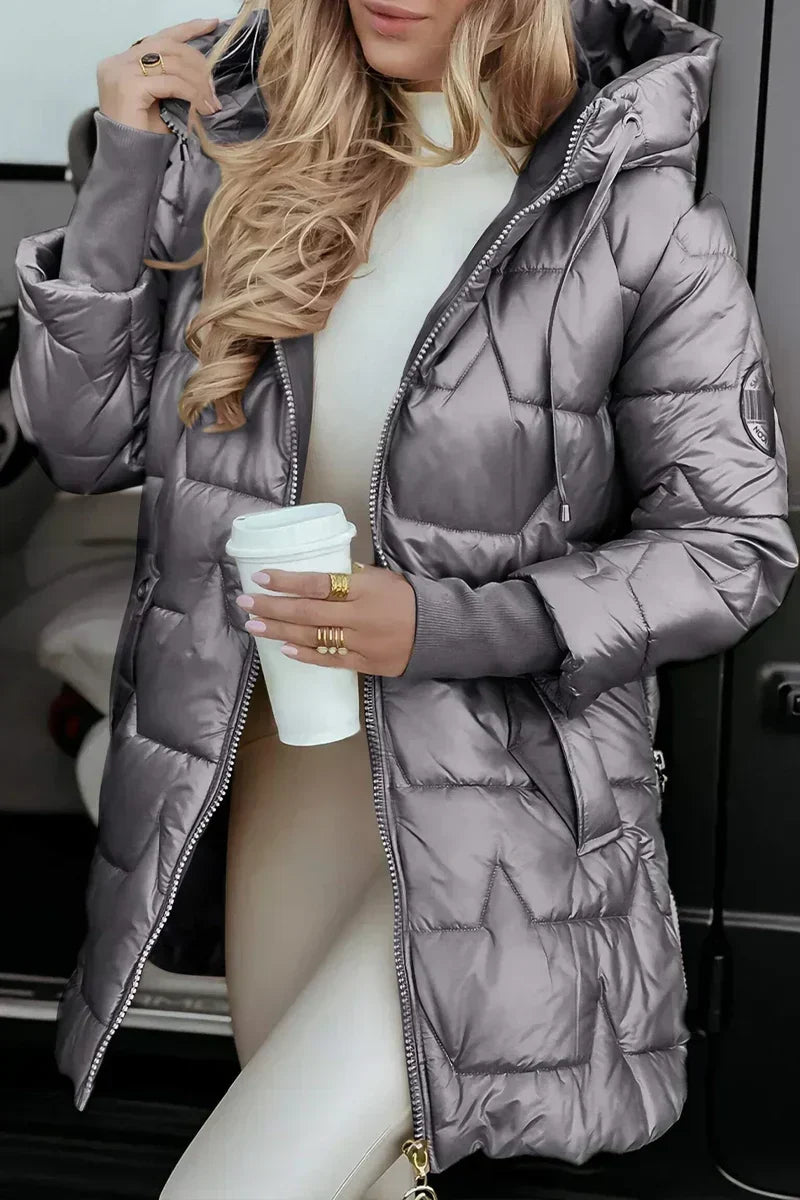 Clotilde - piumino lungo con cappuccio da donna, colore grigio