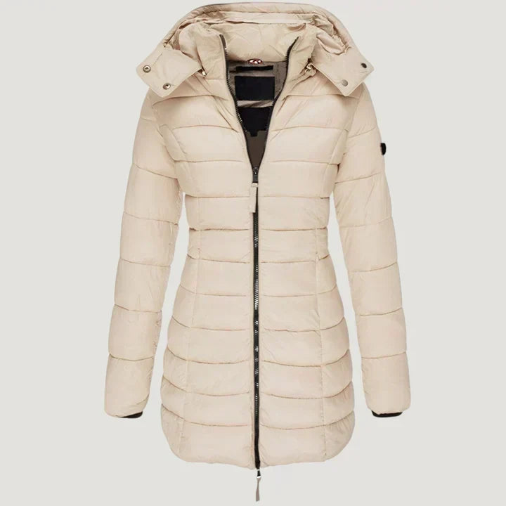 Sibilla - giacca invernale lunga imbottita da donna, colore beige