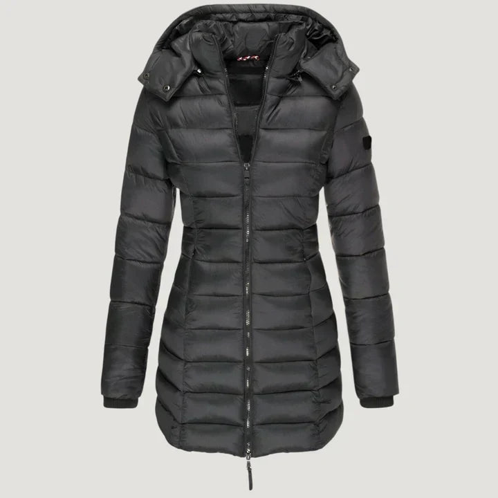Sibilla - giacca invernale lunga imbottita da donna, colore nero