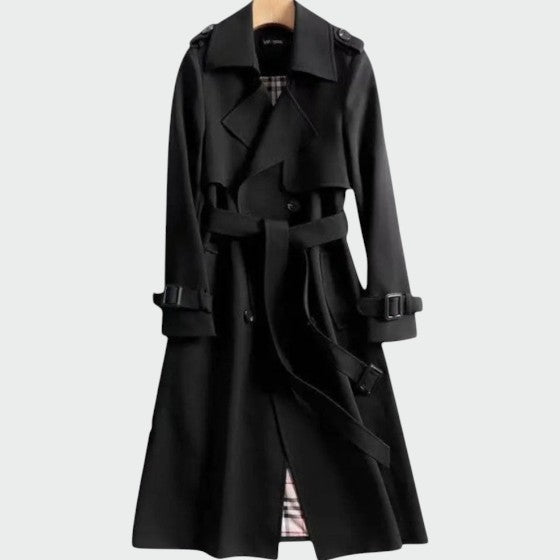 Petra - trench classico con cintura da donna, colore nero