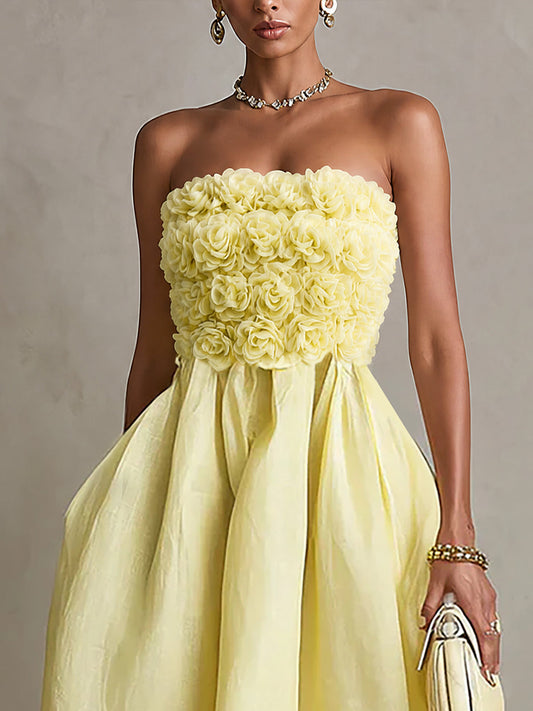 Gelsomina - abito Midi a Fascia con Fiori Applicati da donna, colore giallo limone, vista 2