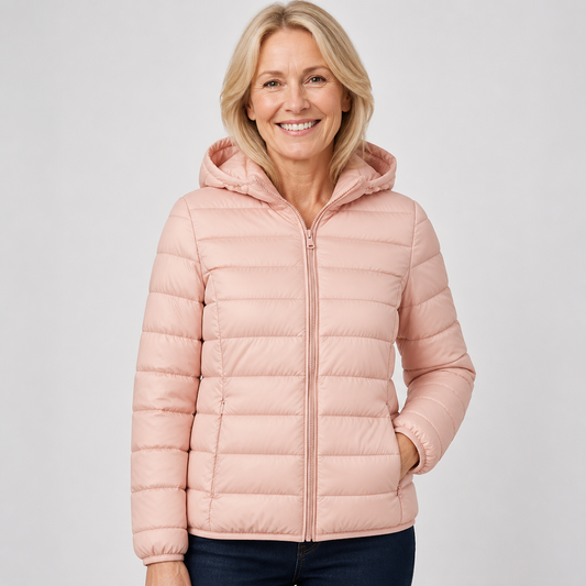 Olga | Giacca Imbottita Leggera con Cappuccio Rosa Cipria - Nora Valtieri