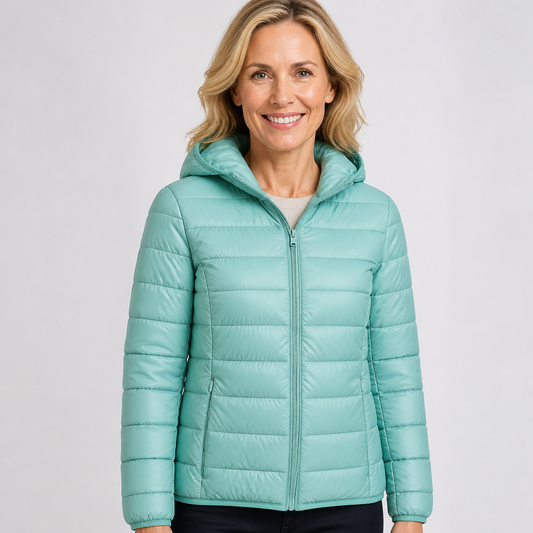 Michela | Giacca Imbottita Leggera con Cappuccio Verde Menta - Nora Valtieri